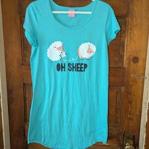 Jenni Blue and White Pajama Nightshirt with Sheep‎ Graphic